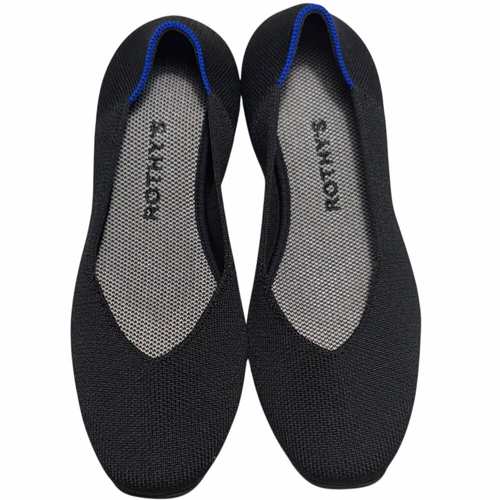 Rothy’s Black Knit Flats W6 Almond Toe Washable Slip On Comfort